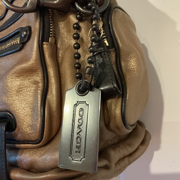 COACH Bronze Metallic Chocolate Brown Leather Shoulder Bag w Strap & Hangtag - Picture 11 of 14